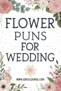 Elegant floral border design with the bold text 'Flower Puns for Wedding' and website www.jokeslounge.com at the bottom