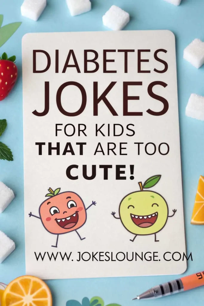 Flat lay with cookies, marshmallows, a glucose meter, and insulin pen, featuring the text “Type 1 Diabetes Jokes That Hit the Sweet Spot!