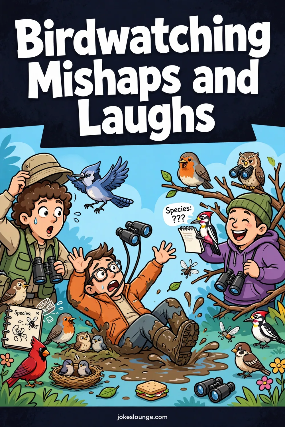 Birdwatching Mishaps and Laughs - funny illustration