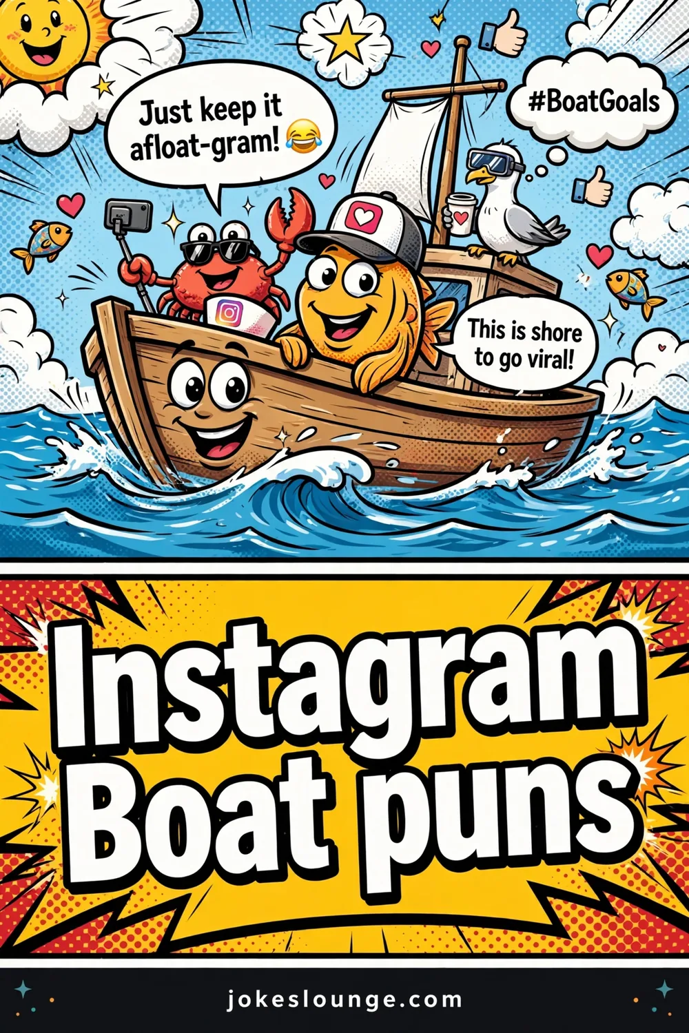 Instagram Boat puns  - funny illustration