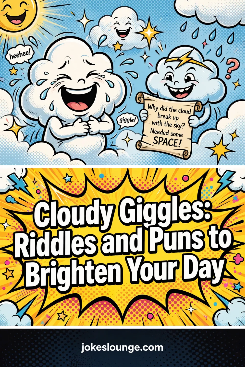 Cloudy Giggles: Riddles and Puns to Brighten Your Day ☁️✨ - funny illustration