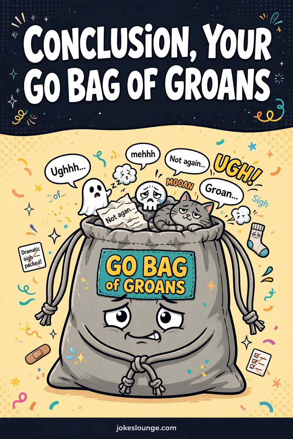 Conclusion, Your Go Bag of Groans - funny illustration