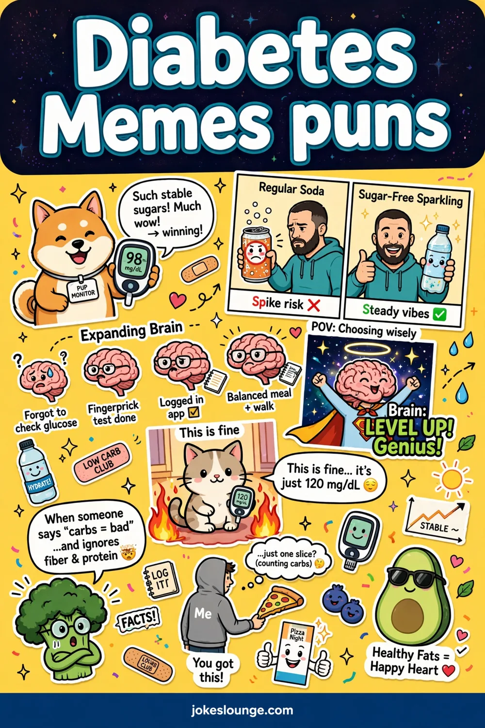 Diabetes Memes puns - funny illustration
