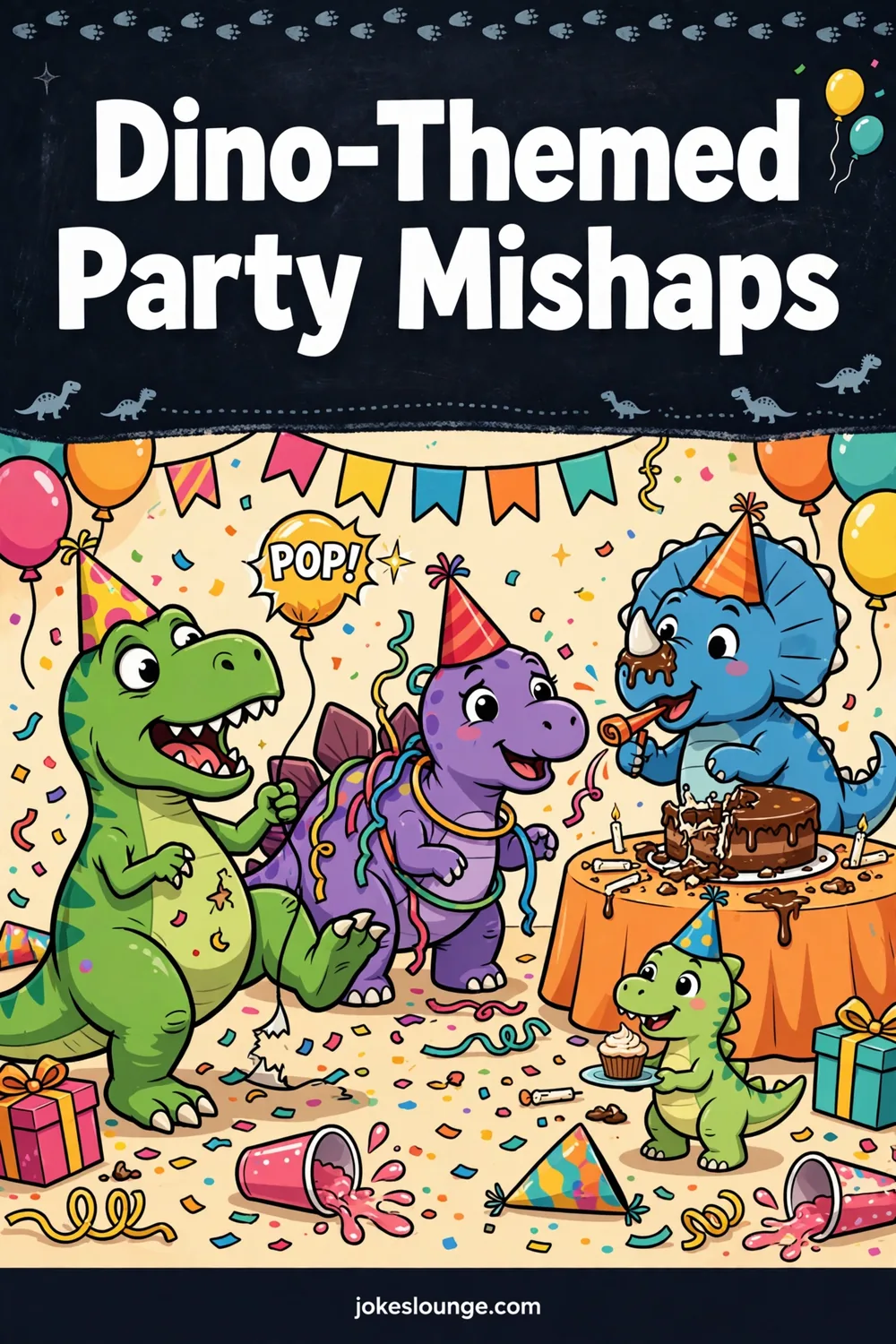 Dino-Themed Party Mishaps - funny illustration