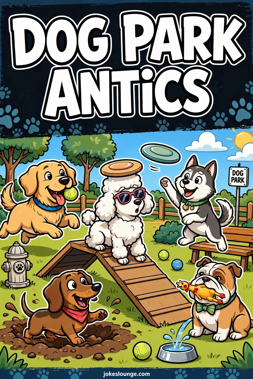 Dog Park Antics - funny illustration