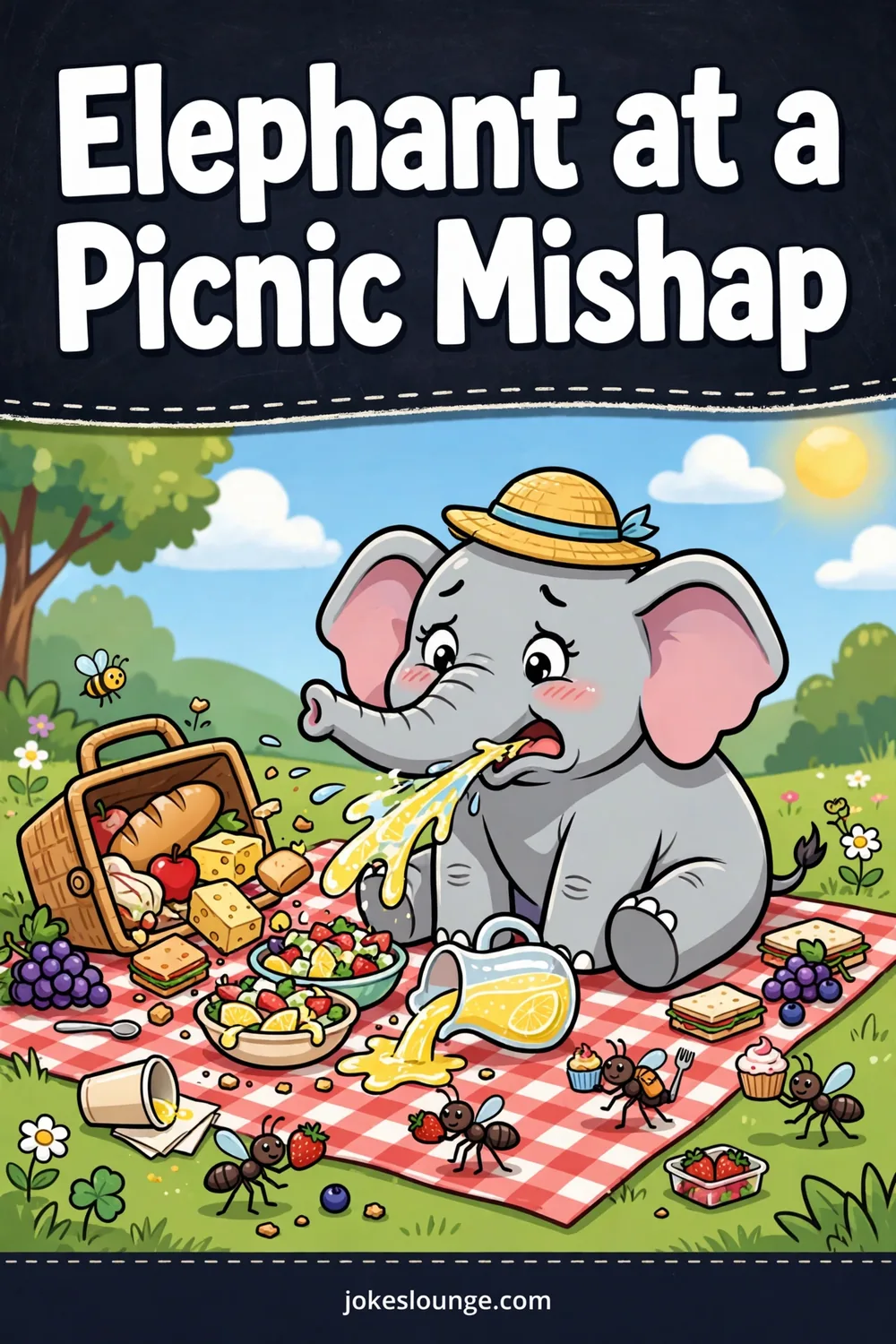 Elephant at a Picnic Mishap - funny illustration