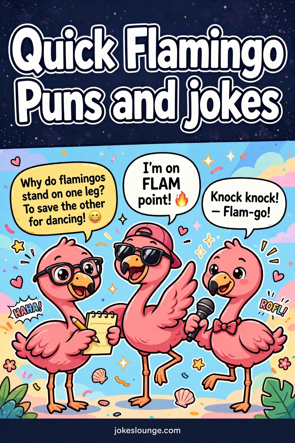 Quick Flamingo Puns and jokes - funny illustration