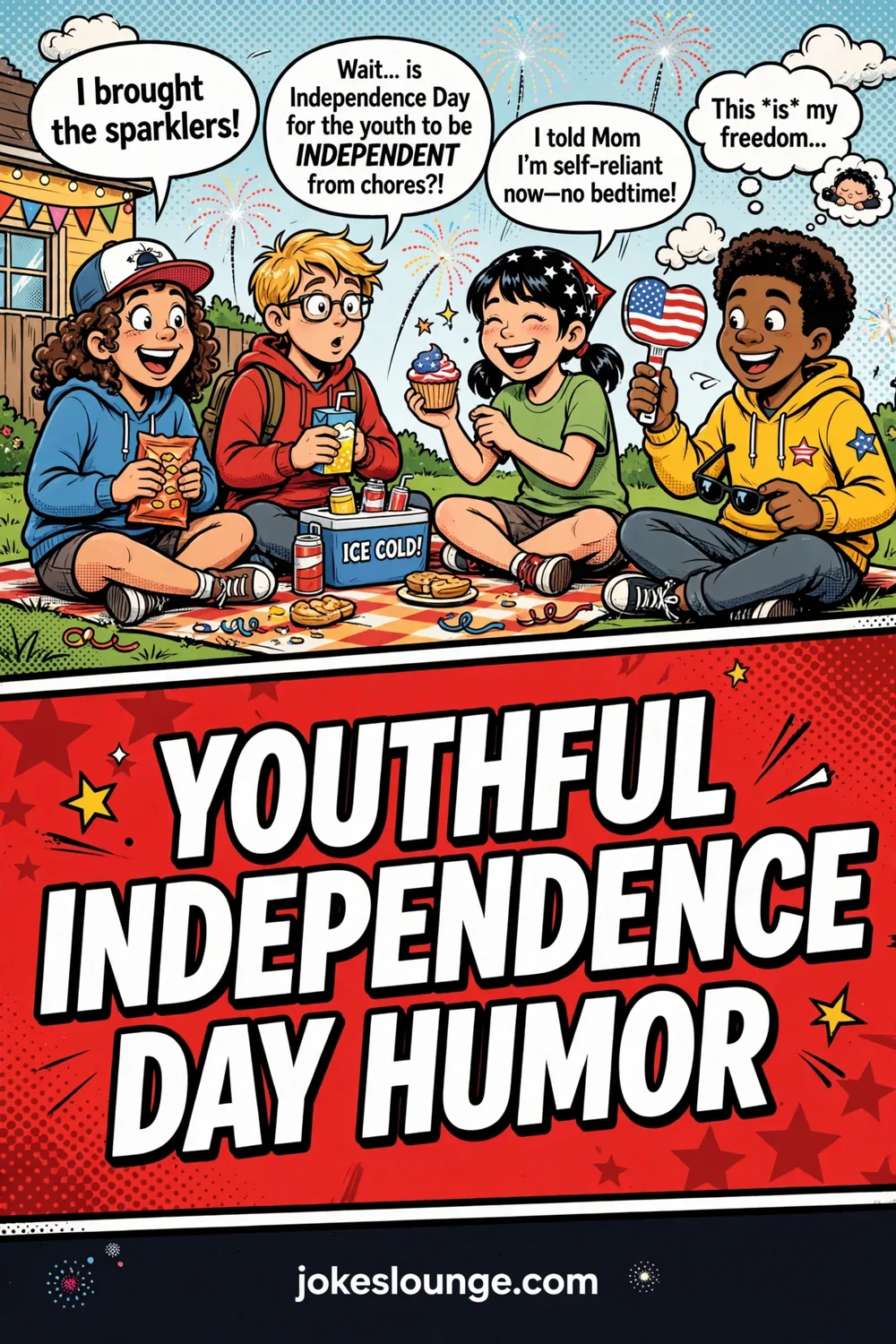 Youthful Independence Day Humor - funny illustration