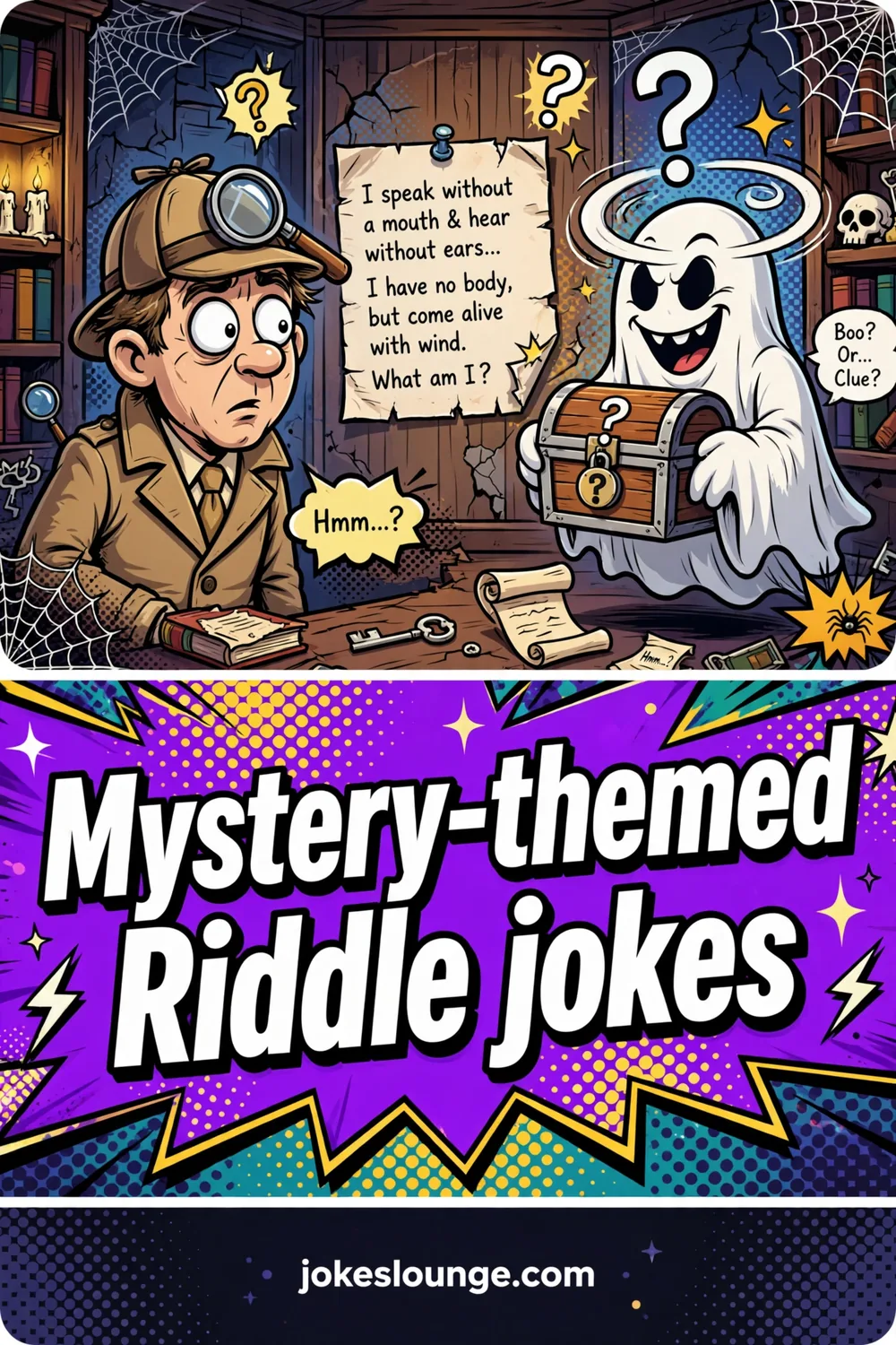 Mystery-themed Riddle jokes - funny illustration