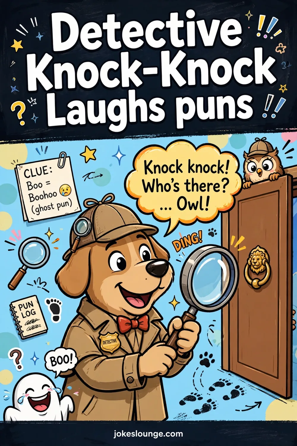 Detective Knock-Knock Laughs puns - funny illustration