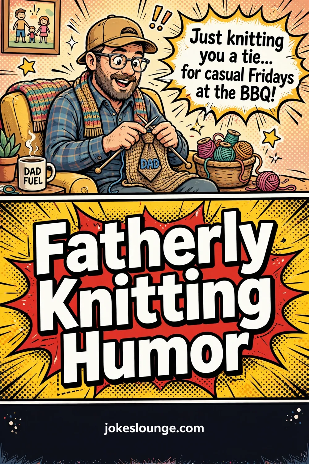 Fatherly Knitting Humor - funny illustration