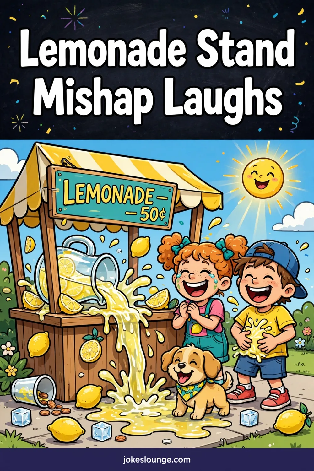 Lemonade Stand Mishap Laughs - funny illustration