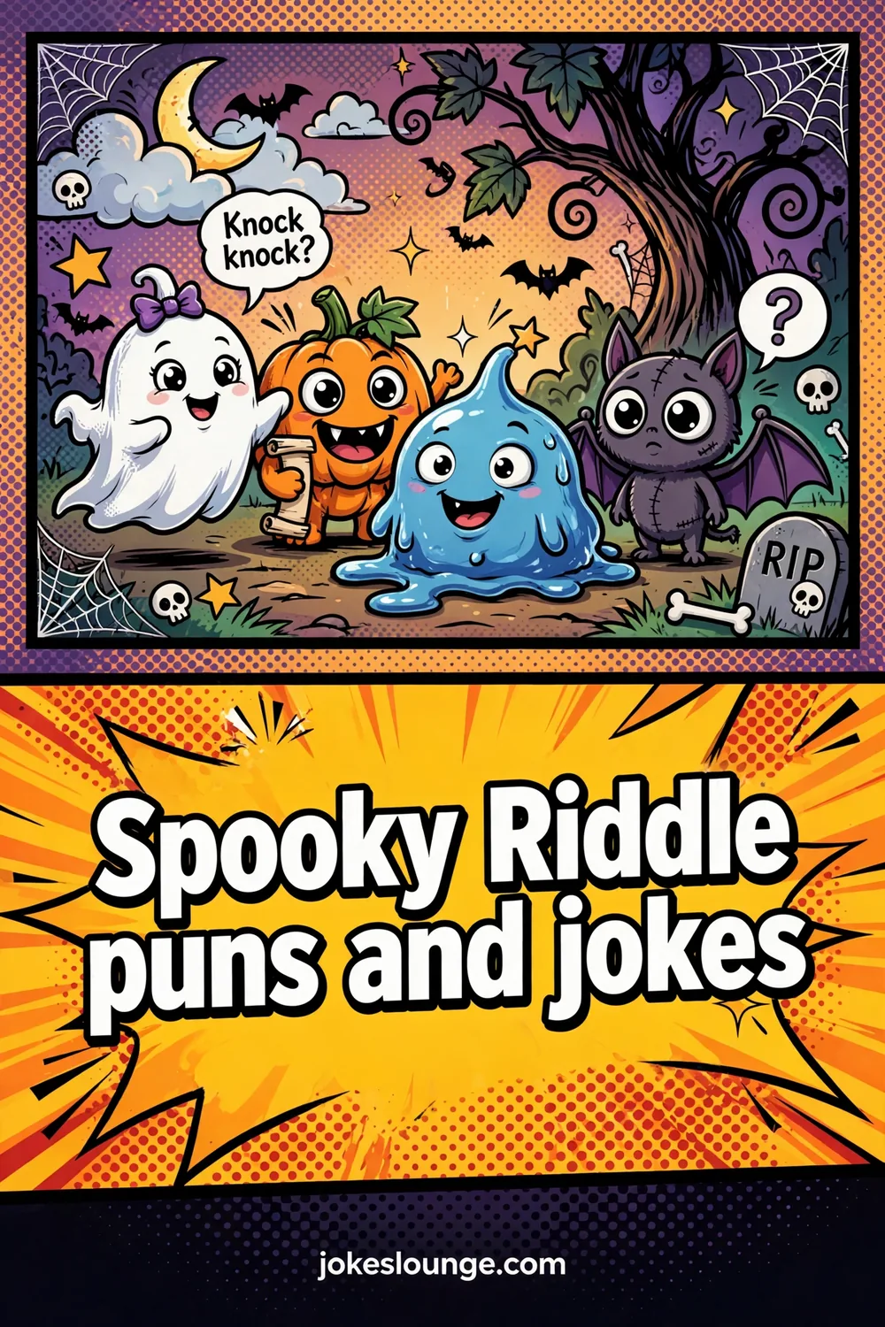 Spooky Riddle puns and jokes - funny illustration