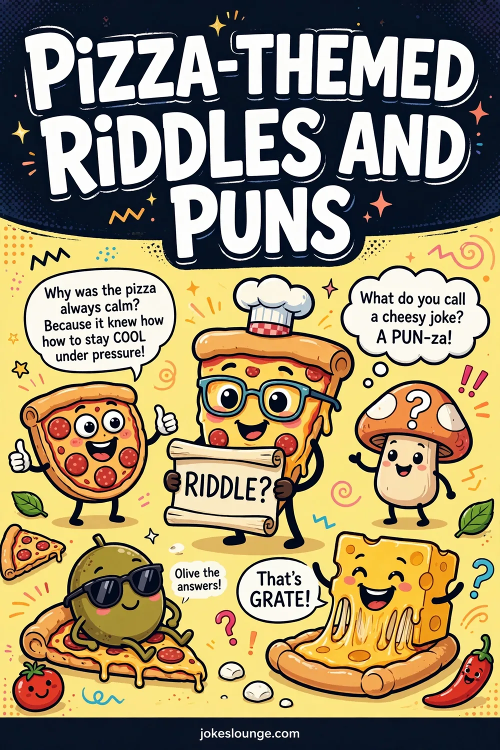 Pizza-themed Riddles and Puns - funny illustration