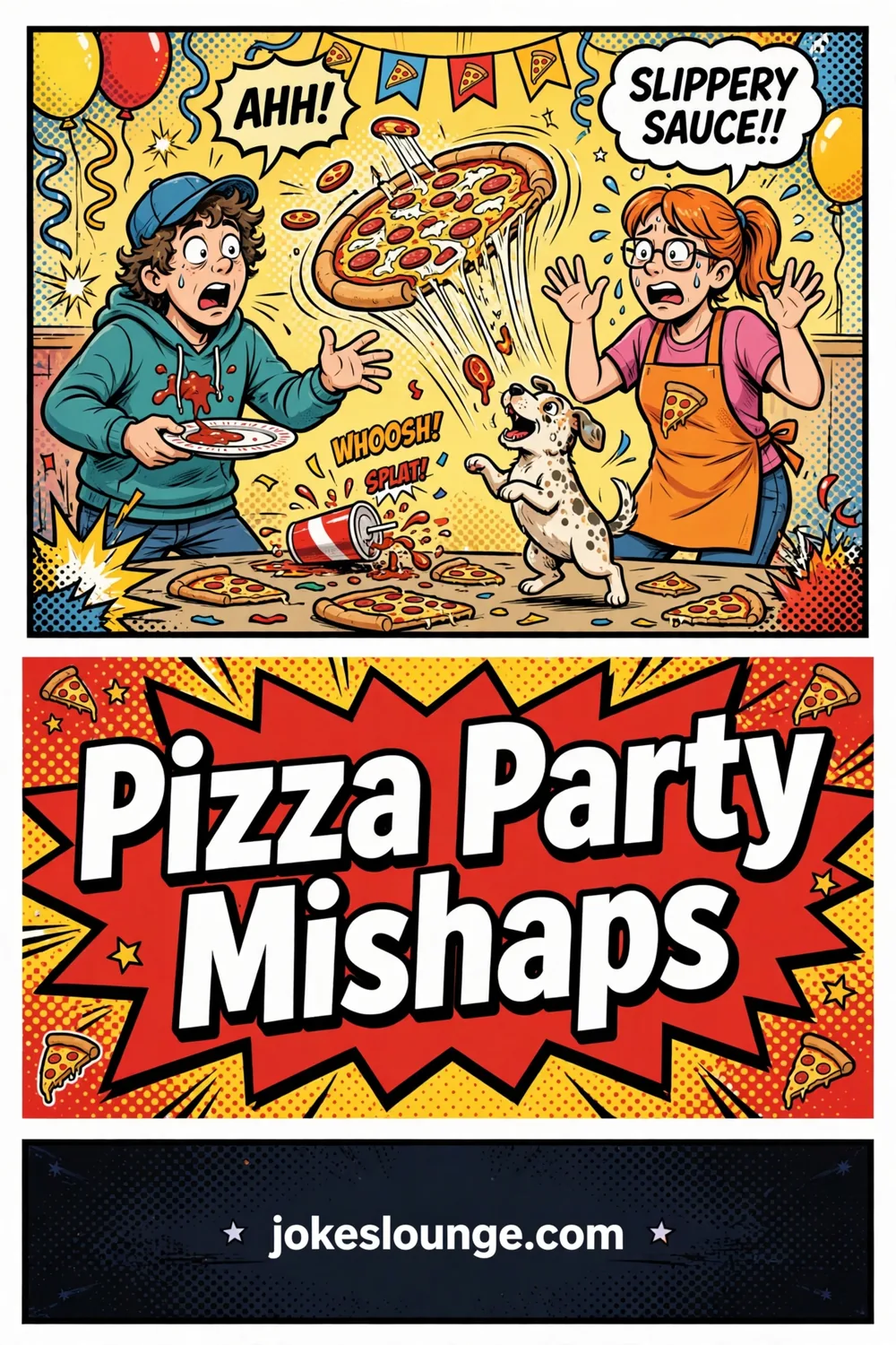 Pizza Party Mishaps - funny illustration