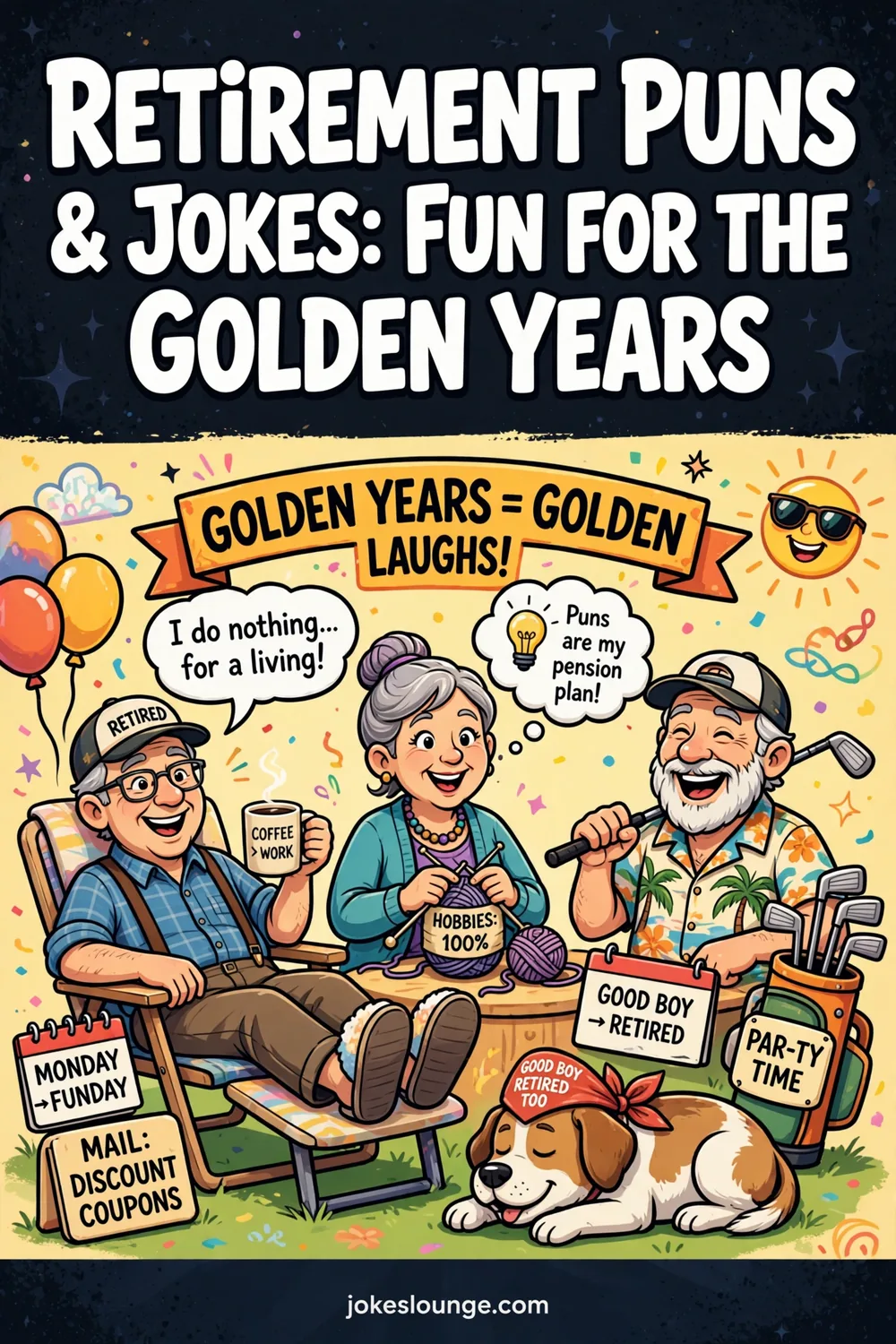 Retirement Puns & Jokes: Fun for the Golden Years - funny illustration