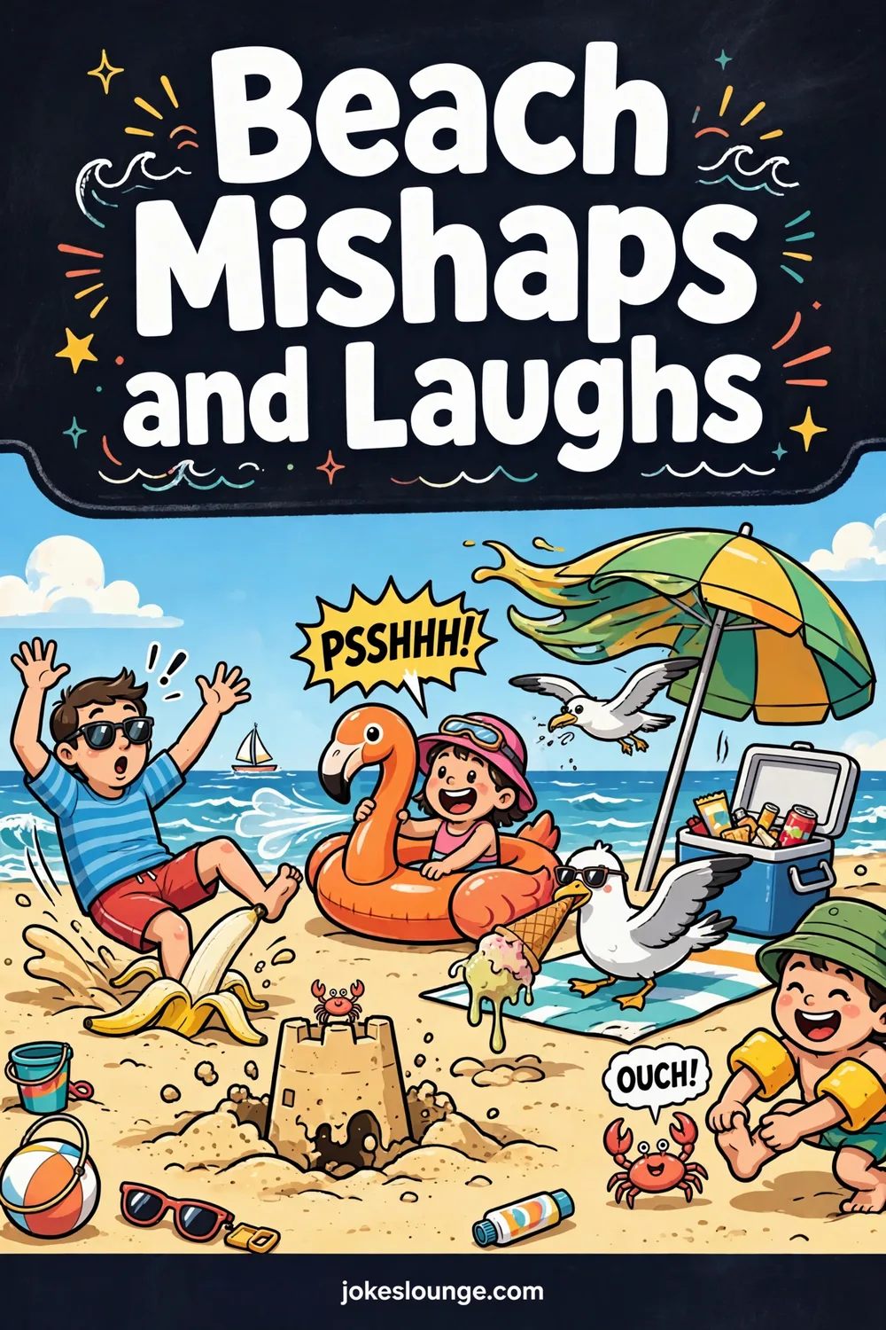 Beach Mishaps and Laughs - funny illustration