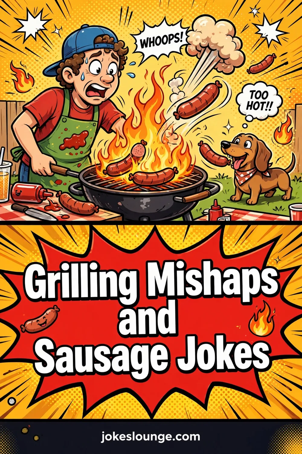 Grilling Mishaps and Sausage Jokes - funny illustration