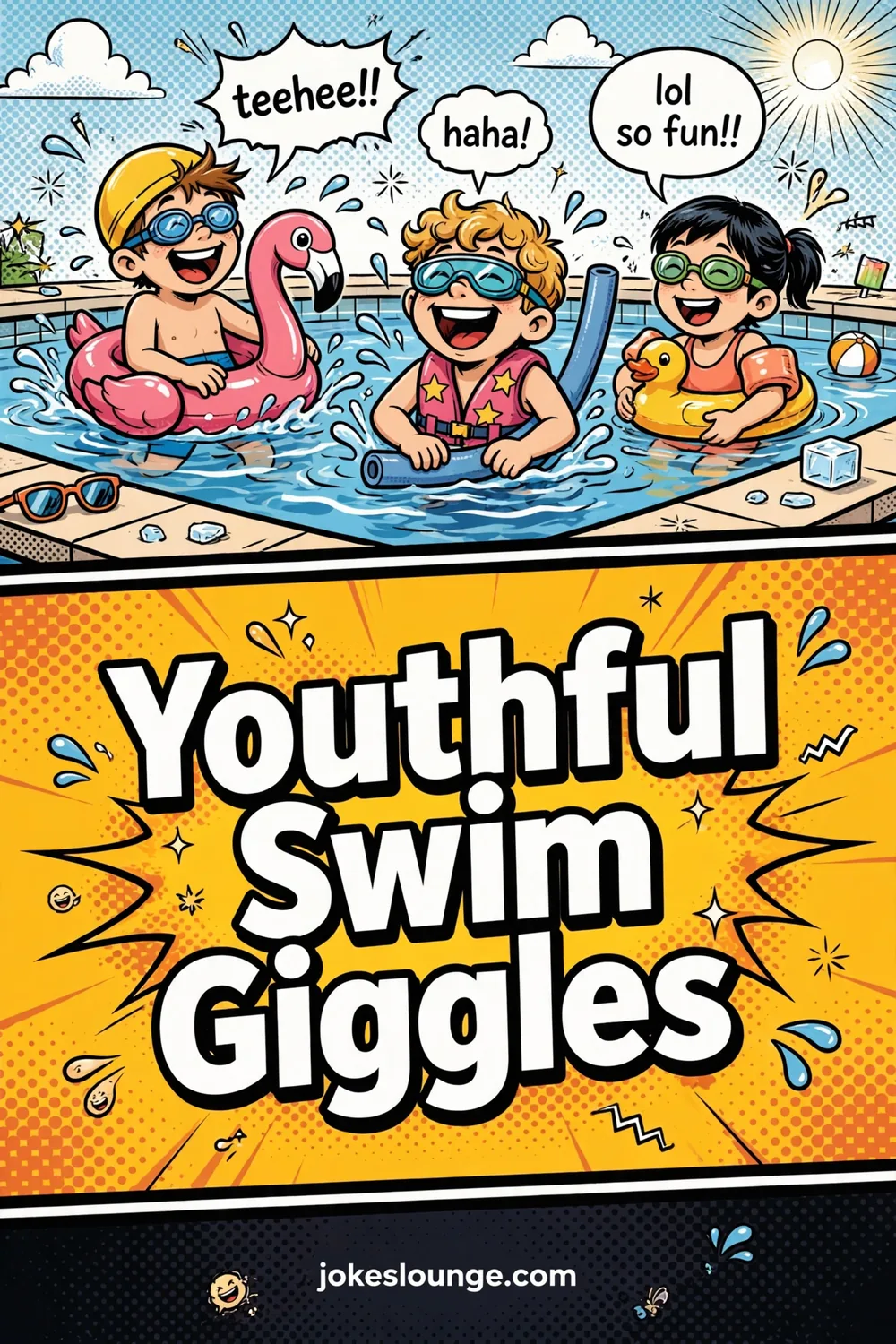 Youthful Swim Giggles - funny illustration