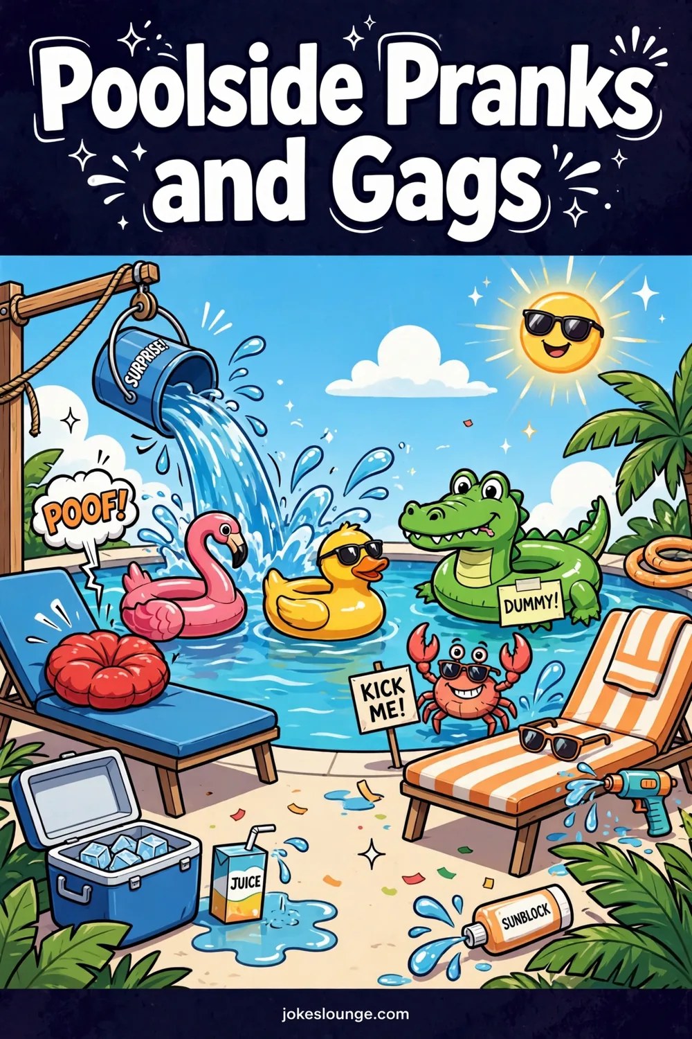 Poolside Pranks and Gags - funny illustration
