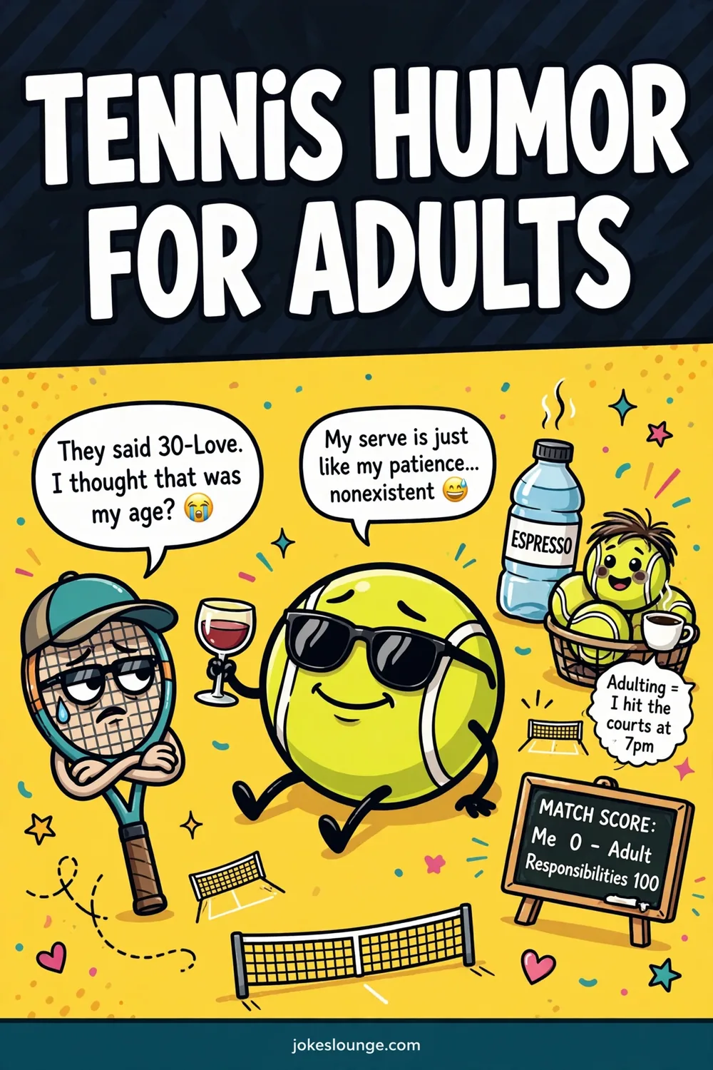 Tennis Humor for Adults - funny illustration
